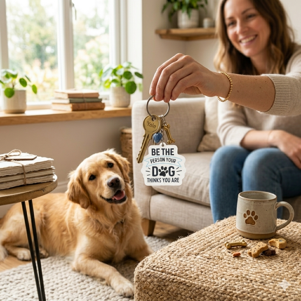 Keychain with Be the person your dog thinks you are