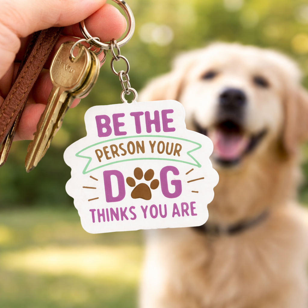Keychain with Be the person your dog thinks you are