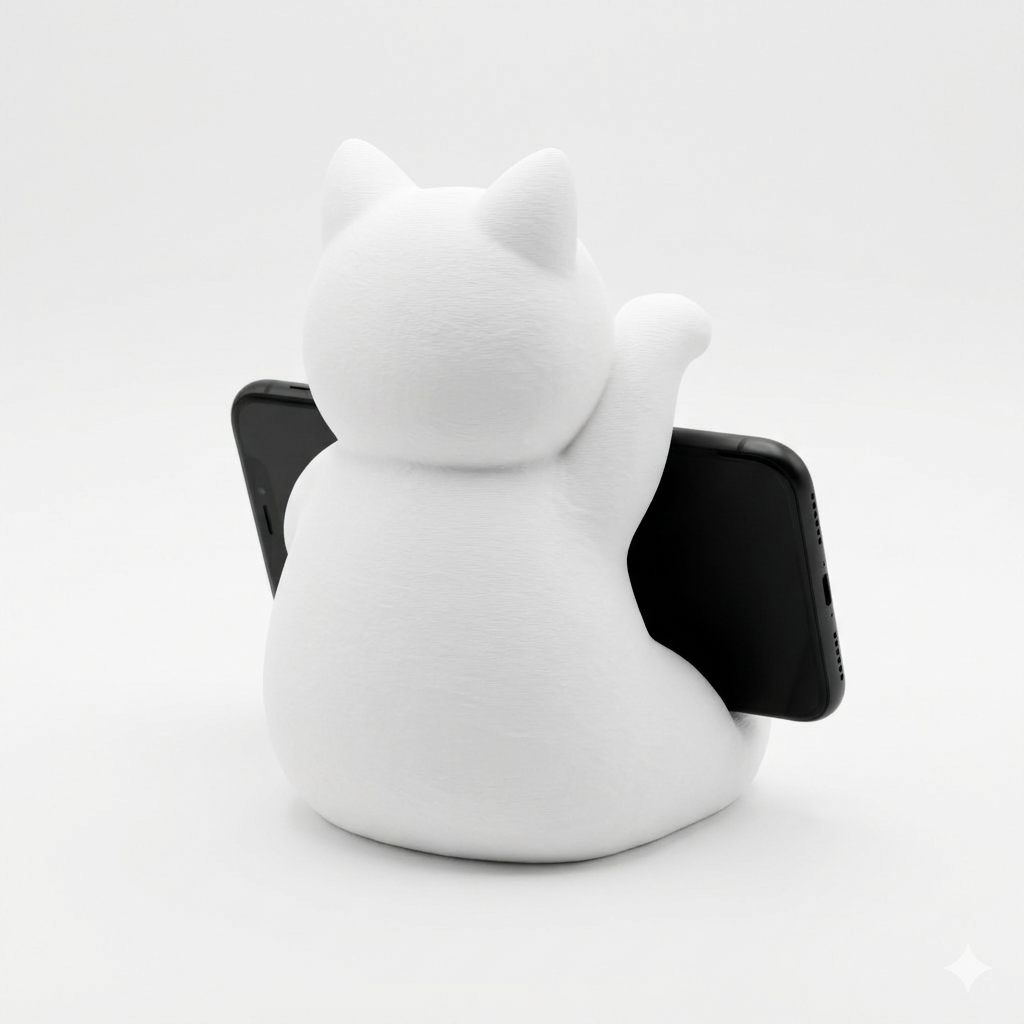 White cat-shaped phone stand