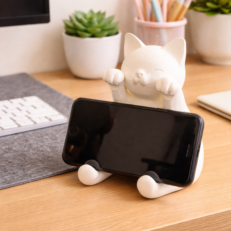 White cat-shaped phone stand
