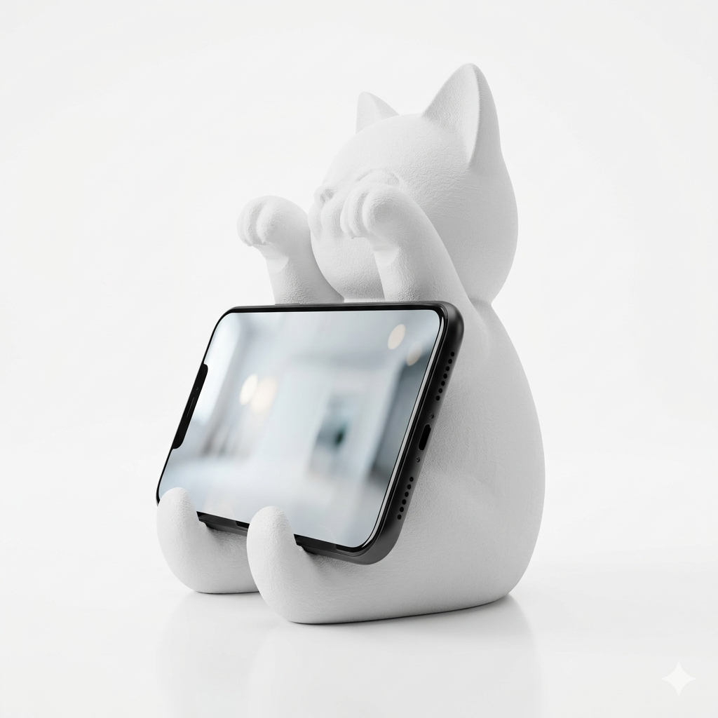 White cat-shaped phone stand