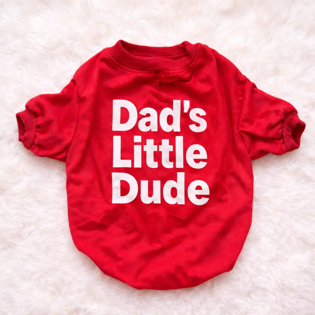 Dad’s Little Dude Red Pet T-Shirt | Cute Matching Dog & Cat Tee - Clawmego