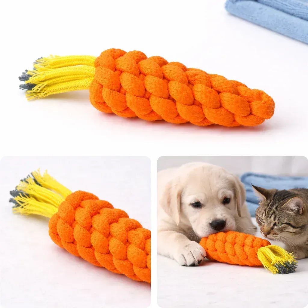 Carrot-Shaped Cotton Rope Toy – Natural Dental Chew - Clawmego