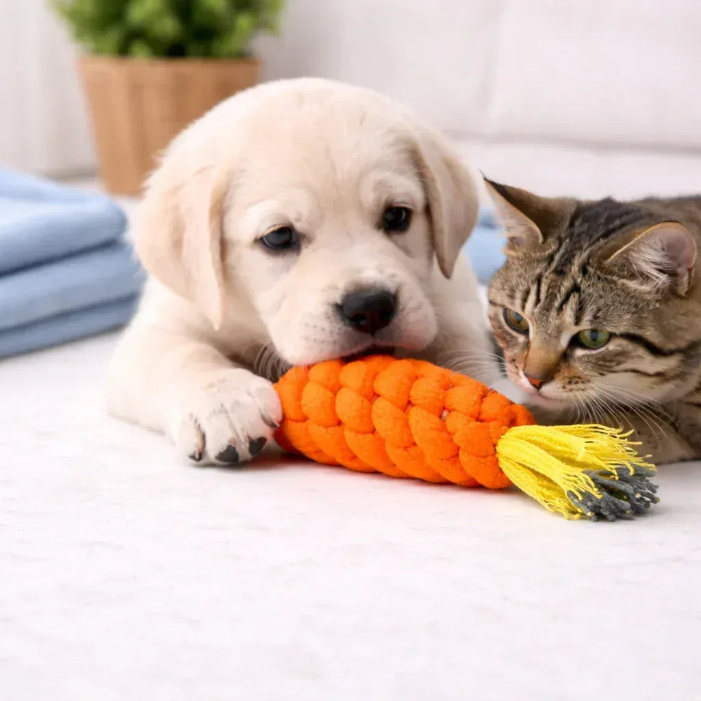 Carrot-Shaped Cotton Rope Toy – Natural Dental Chew - Clawmego
