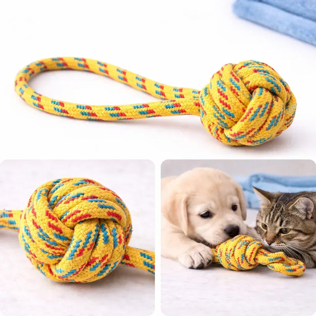 Chew Rope Ball Handle Toy – Strong Tug & Dental Chew - Clawmego
