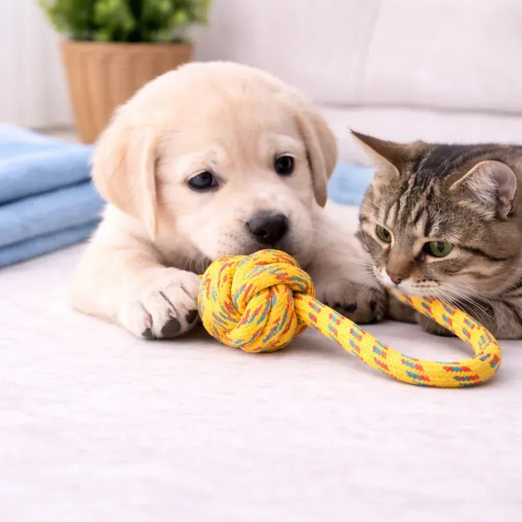 Chew Rope Ball Handle Toy – Strong Tug & Dental Chew - Clawmego