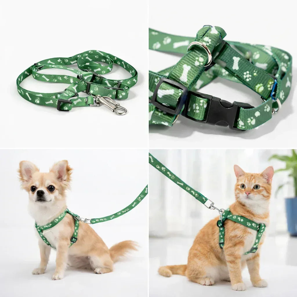 Stylish Paw Print Harness & Leash for Dogs & Cats – Adjustable & Safe - Clawmego