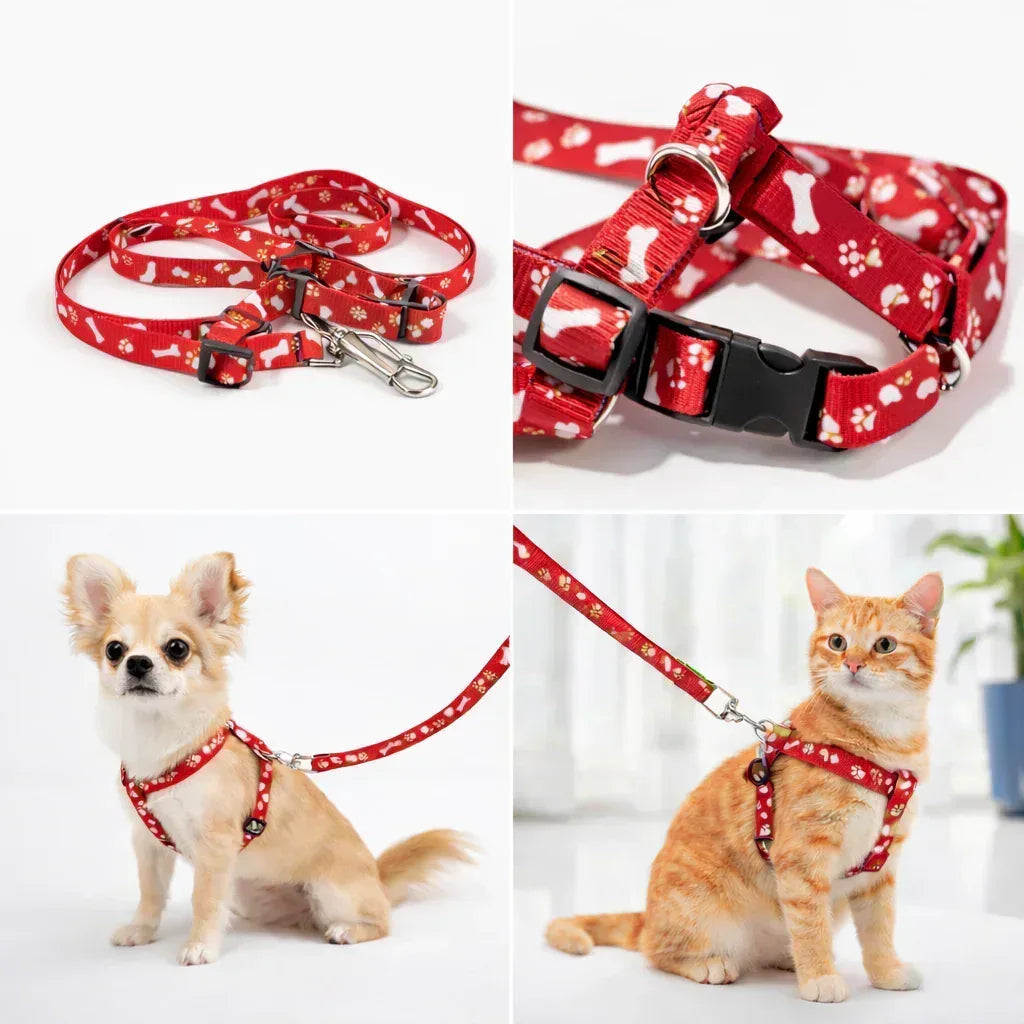 Stylish Paw Print Harness & Leash for Dogs & Cats – Adjustable & Safe - Clawmego