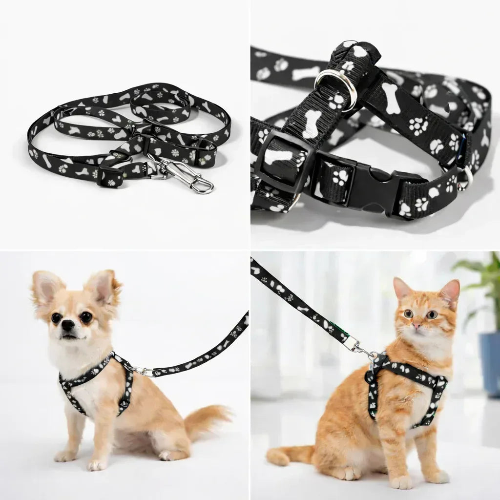 Stylish Paw Print Harness & Leash for Dogs & Cats – Adjustable & Safe - Clawmego
