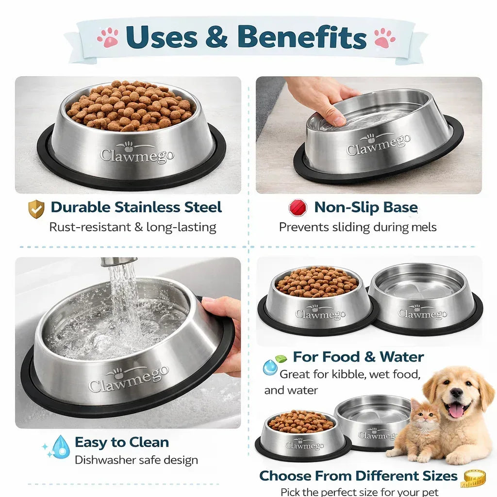 Premium Stainless Steel Dog Bowl – Non-Slip, Durable & Easy to Clean Sale - Clawmego
