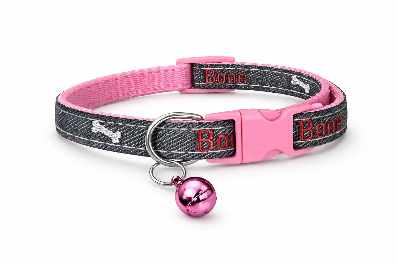 Denim Cat & Puppy Collar with Bones Print – Adjustable, Safe & Comfort Fit - Clawmego