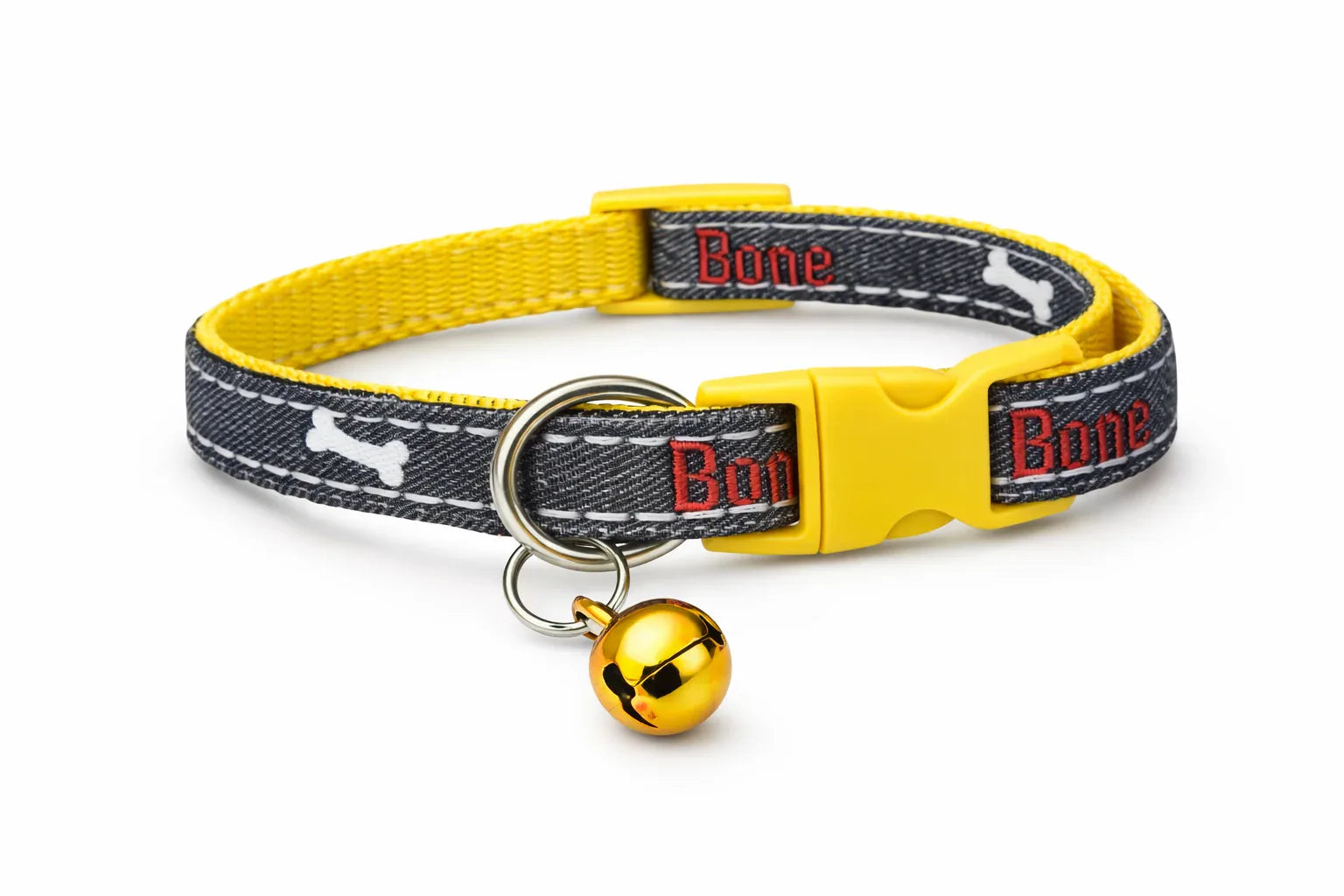 Denim Cat & Puppy Collar with Bones Print – Adjustable, Safe & Comfort Fit - Clawmego