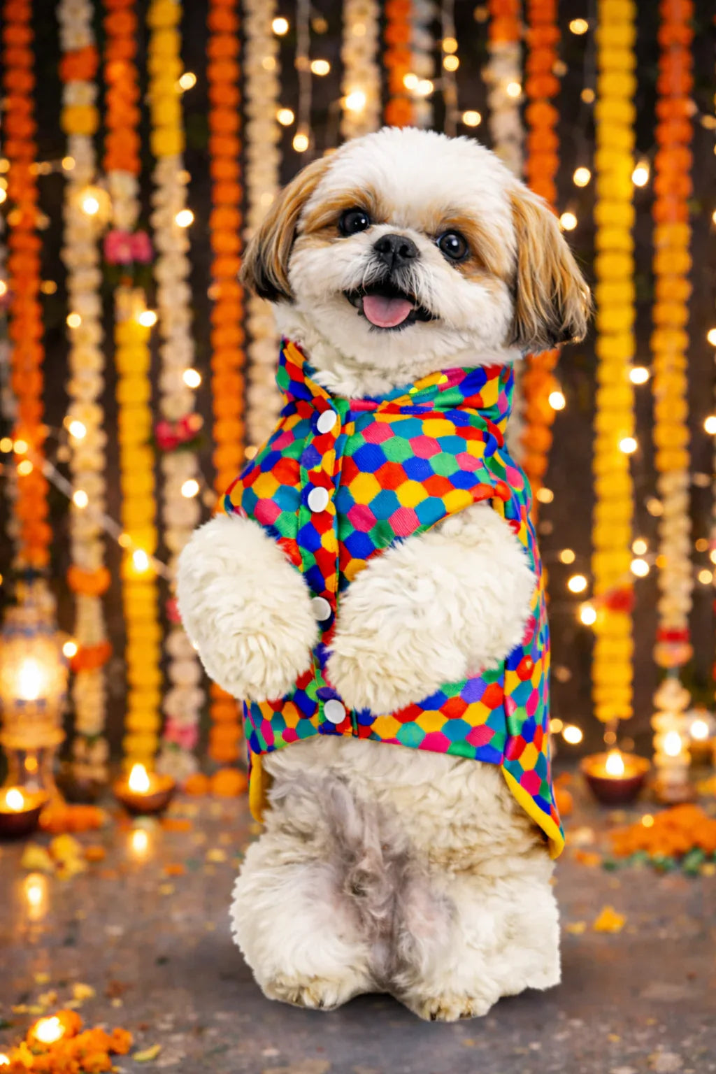 Clawmego Dotty Delight Festive Dog Kurta – Comfort Fit Pet Outfit - Clawmego