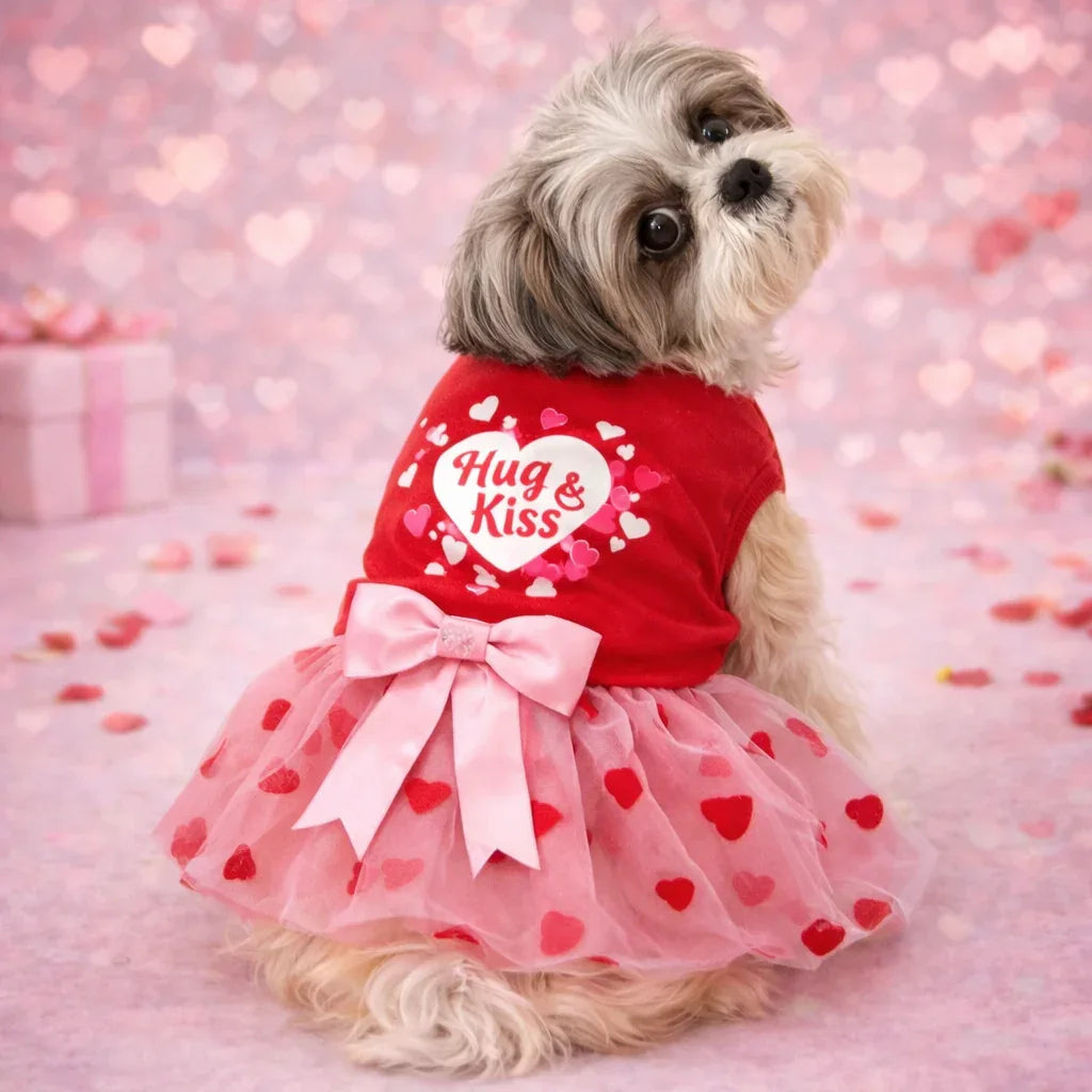 Clawmego Hug & Kiss Dog Tutu Frill Frock – Soft Comfort Fit - Clawmego