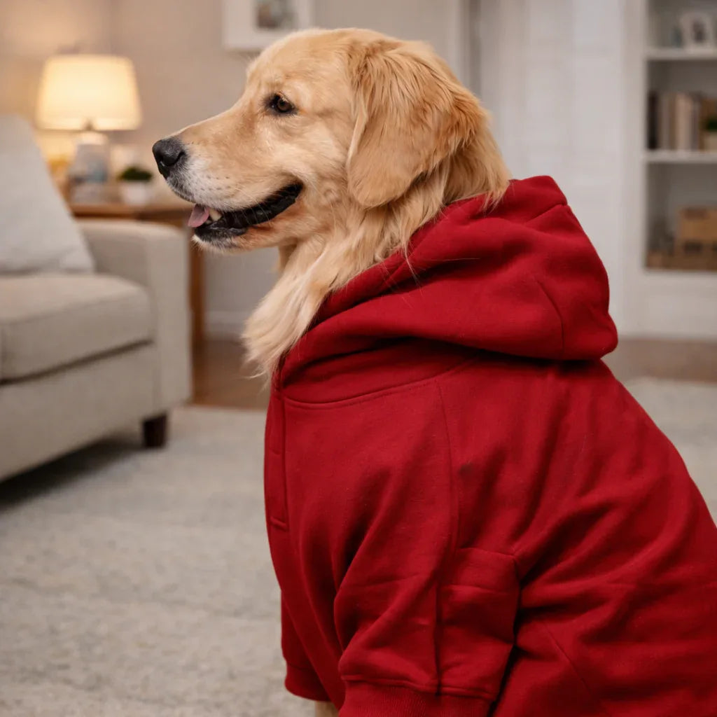 Clawmego Rudolph Red Premium Dog Hoodie- Warm Winter Pet Sweatshirt - Clawmego