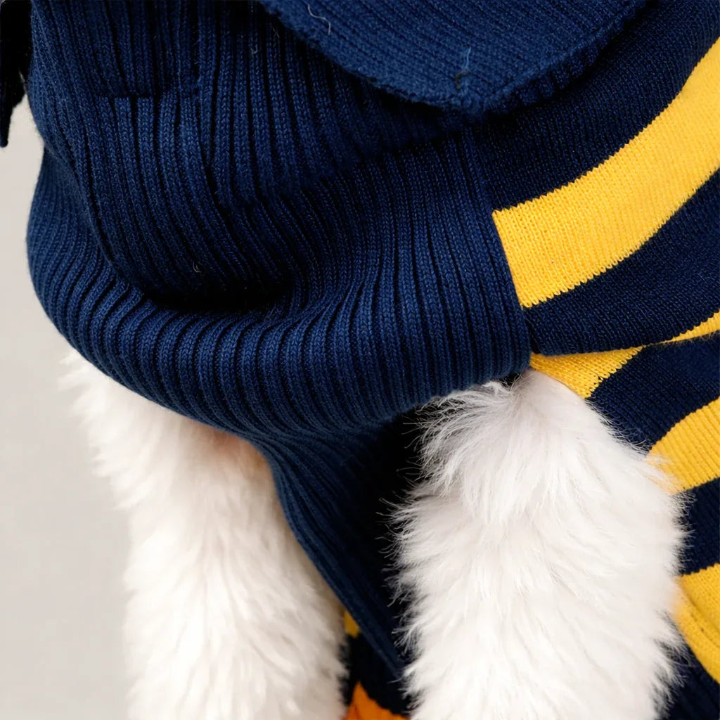 Clawmego Striped Knit Dog Navy Blue Sweater – Warm Comfort Fit - Clawmego