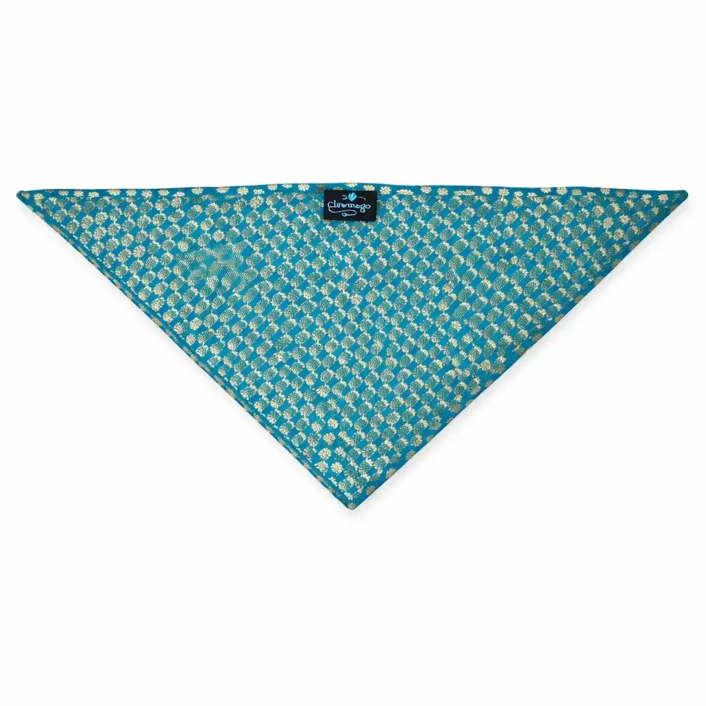 Clawmego Bandana for Dog_Gold Motif Print- Blue