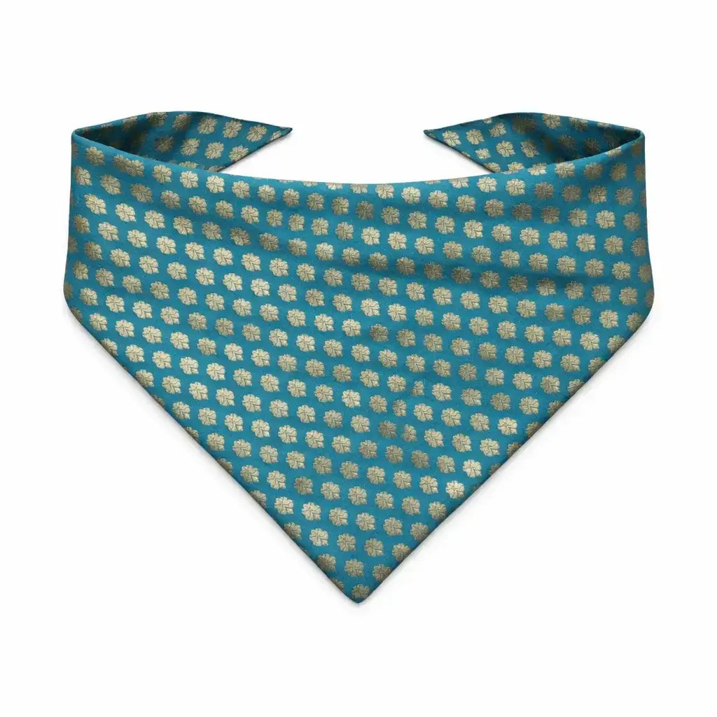 Clawmego Bandana for Dog_Gold Motif Print- Blue