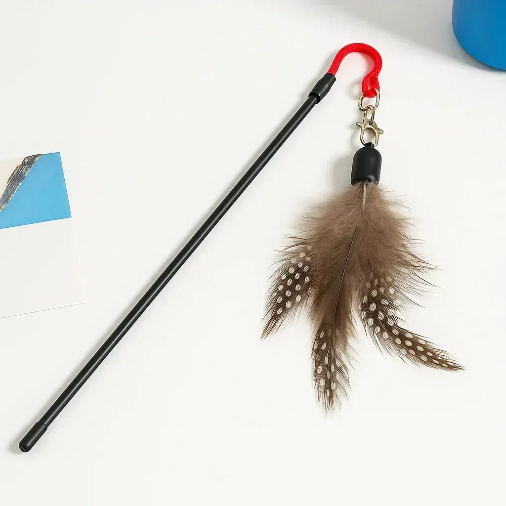 Furry Feather Wand Toy – Interactive Play Stick for Cats - Clawmego