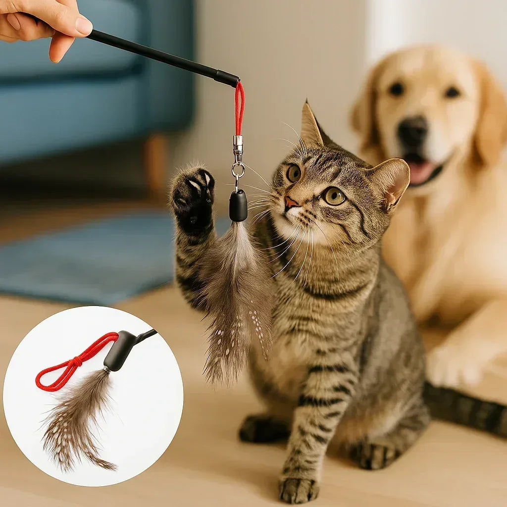 Furry Feather Wand Toy – Interactive Play Stick for Cats - Clawmego