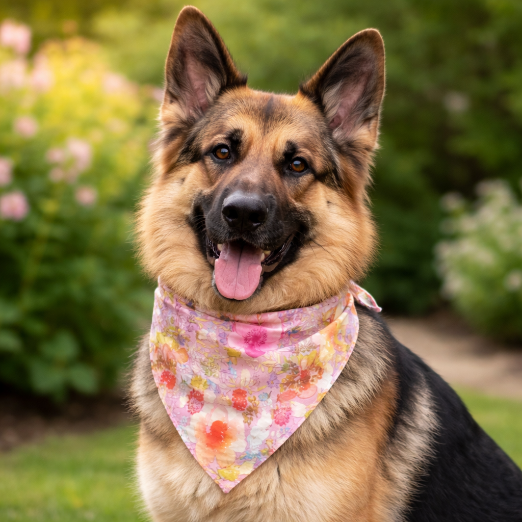 Clawmego Premium Pet Bandana for Dogs_Cute Pastel Floral Accents in Pink