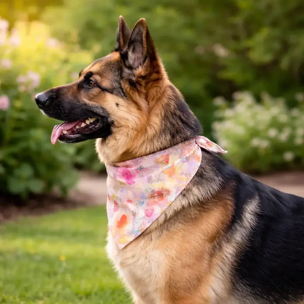 Clawmego Premium Pet Bandana for Dogs_Cute Pastel Floral Accents in Pink