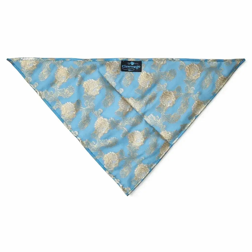 Clawmego Premium Pet Bandana for Dogs_Gold Floral Accents in Baby Blue
