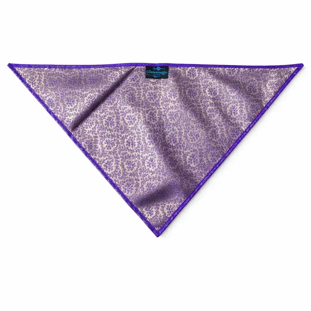 Clawmego Premium Pet Bandana for Dogs_Gold Floral Accents with Purple