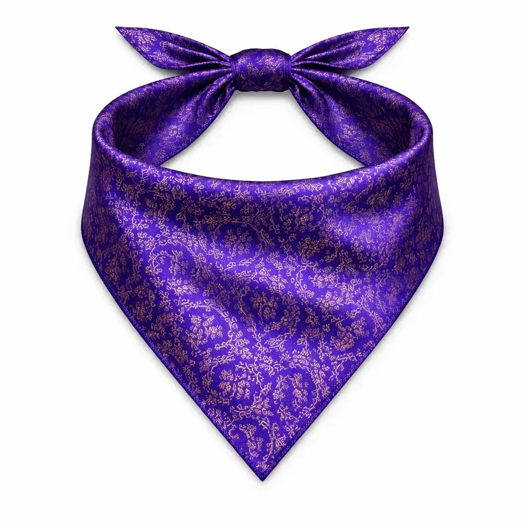 Clawmego Premium Pet Bandana for Dogs_Gold Floral Accents with Purple
