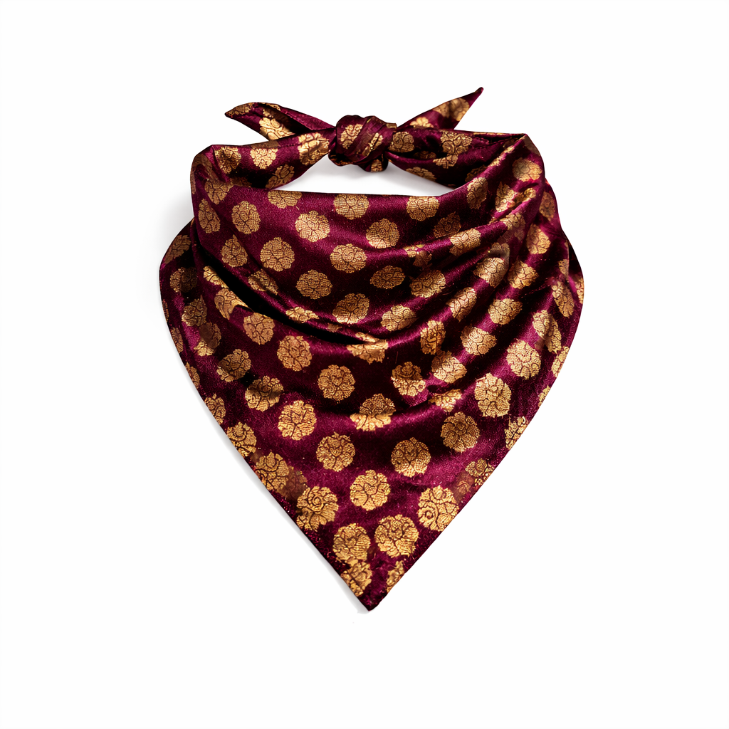 Clawmego Premium Pet Bandana for Dogs_Maroon with Gold Accents