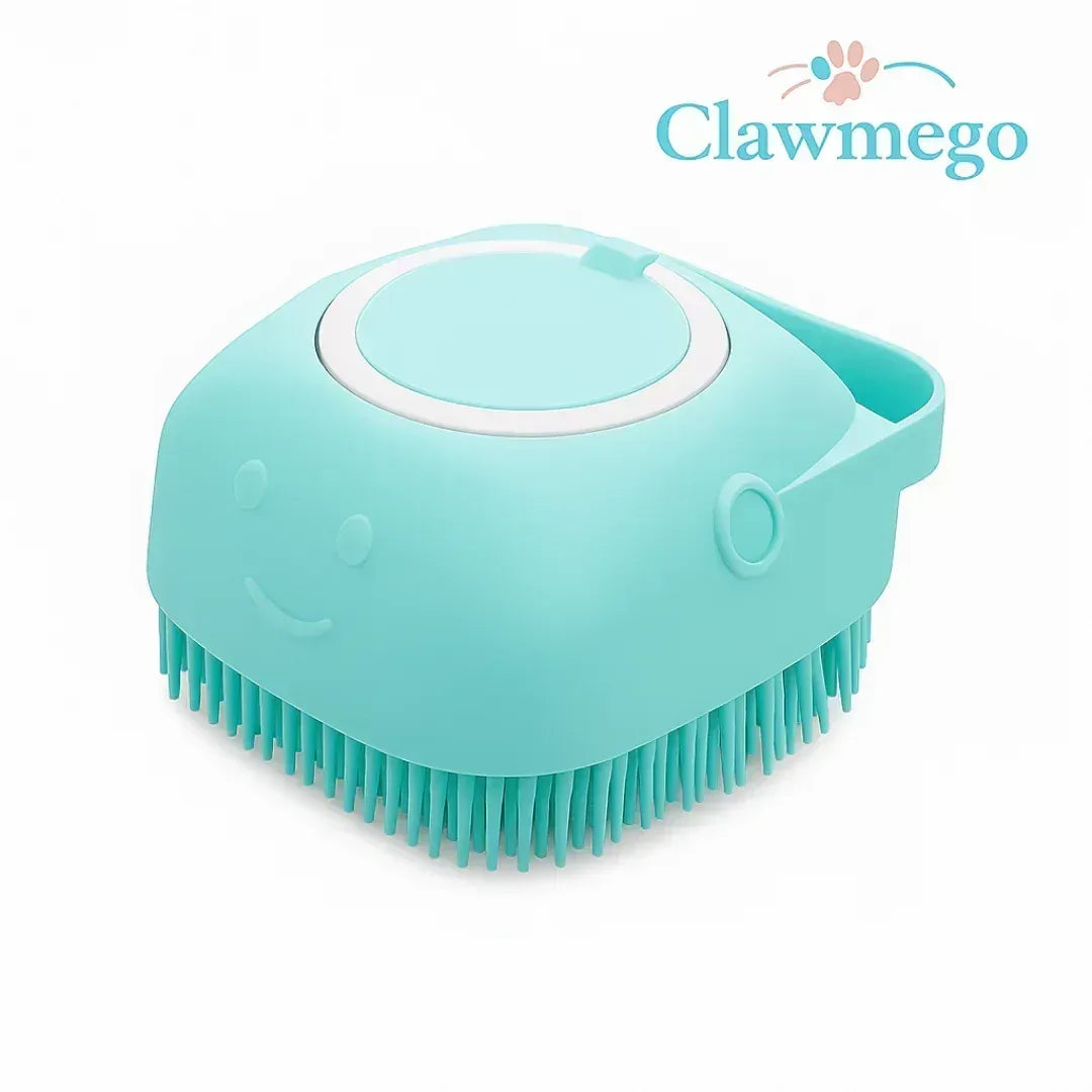 Silicone Pet Bath Brush – Grooming Scrubber with Built-In Soap Dispenser - Clawmego