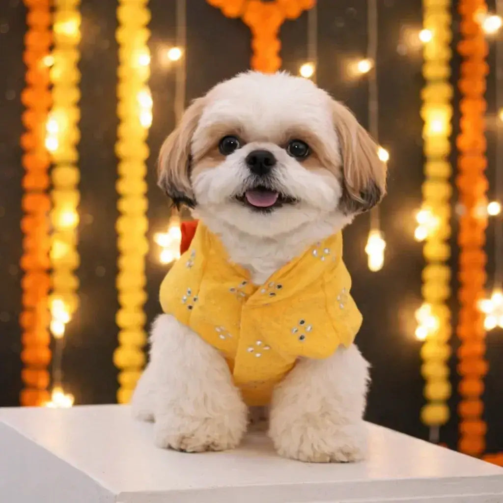 Clawmego Yellow Blossom Dog Kurta – Festive Comfort Fit Pet Outfit - Clawmego