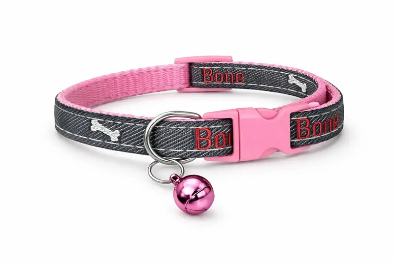 Denim Cat & Puppy Collar with Bones Print – Adjustable, Safe & Comfort Fit - Clawmego
