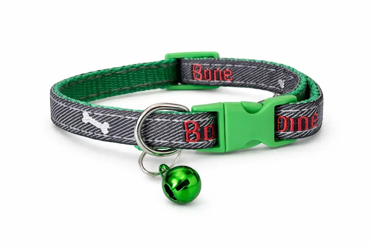 Denim Cat & Puppy Collar with Bones Print – Adjustable, Safe & Comfort Fit - Clawmego