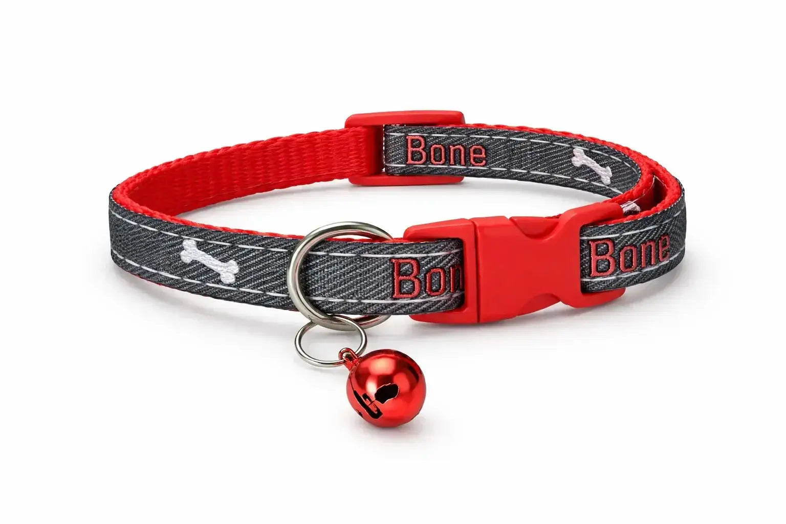 Denim Cat & Puppy Collar with Bones Print – Adjustable, Safe & Comfort Fit - Clawmego