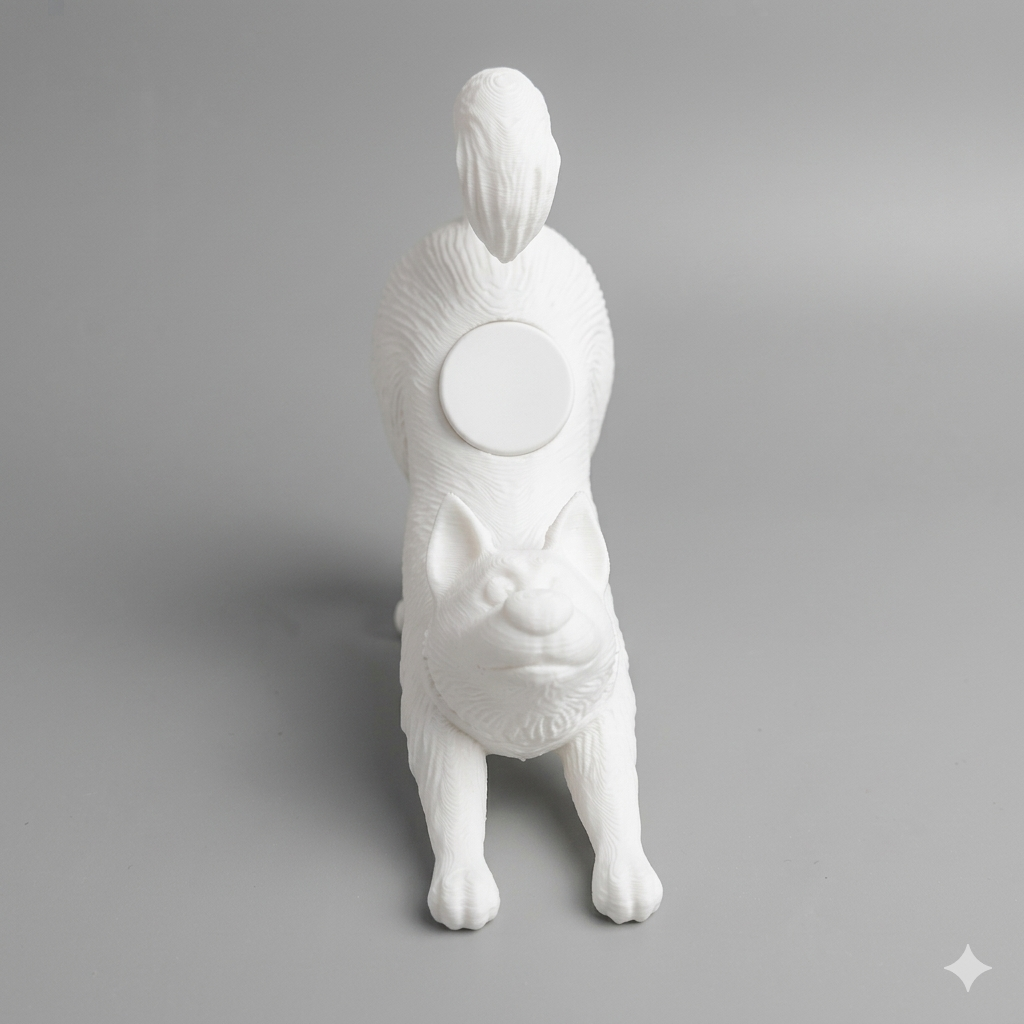 Smartwatch on a stand with a white dog figurine