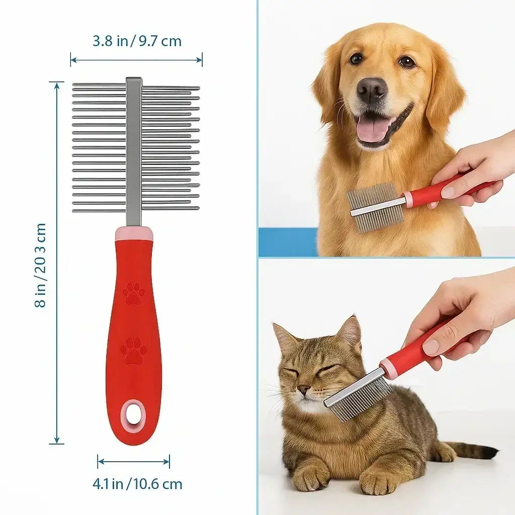 Double-Sided Pet Grooming Comb – Anti-Tangle Stainless Steel Brush - Clawmego