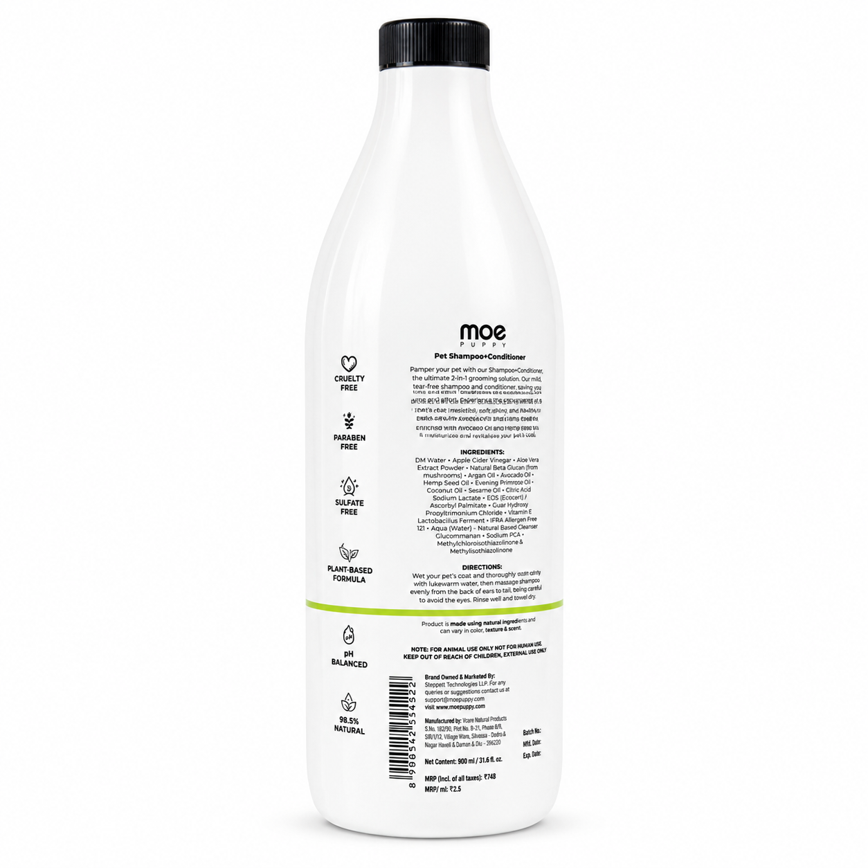 Moe Puppy 2-in-1 Shampoo & Conditioner for Dogs & Cats 900ml