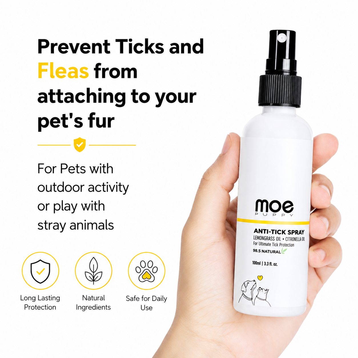 Moe Puppy Natural Anti-Tick Spray for Dogs & Cats – Flea Protection