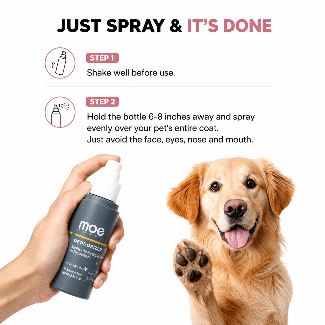 Moe Puppy Natural Pet Deodorizer Spray for Dogs & Cats – Odour Control