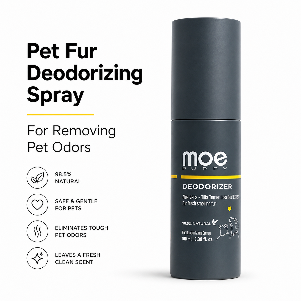 Moe Puppy Natural Pet Deodorizer Spray for Dogs & Cats – Odour Control