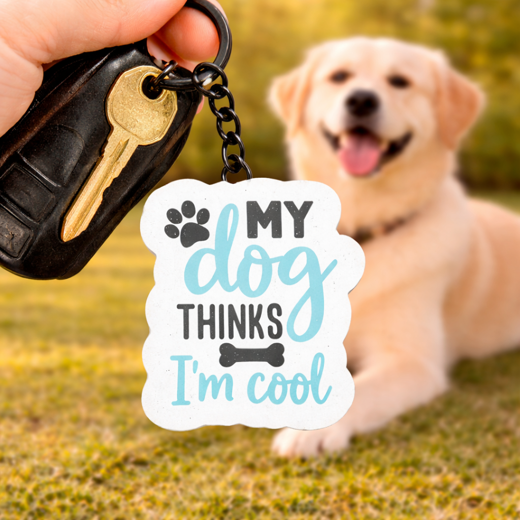 Keychain with My dog thinks I'm cool