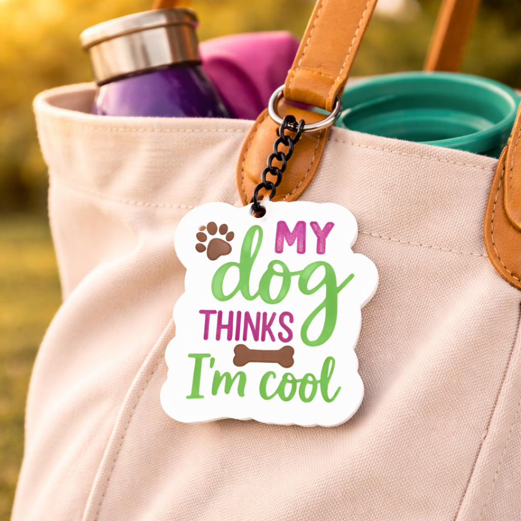 Keychain with My dog thinks I'm cool