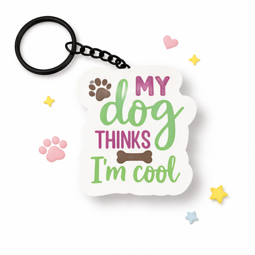 Keychain with My dog thinks I'm cool