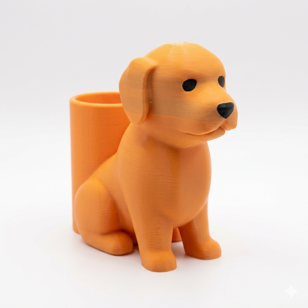 Orange dog-shaped pen holder