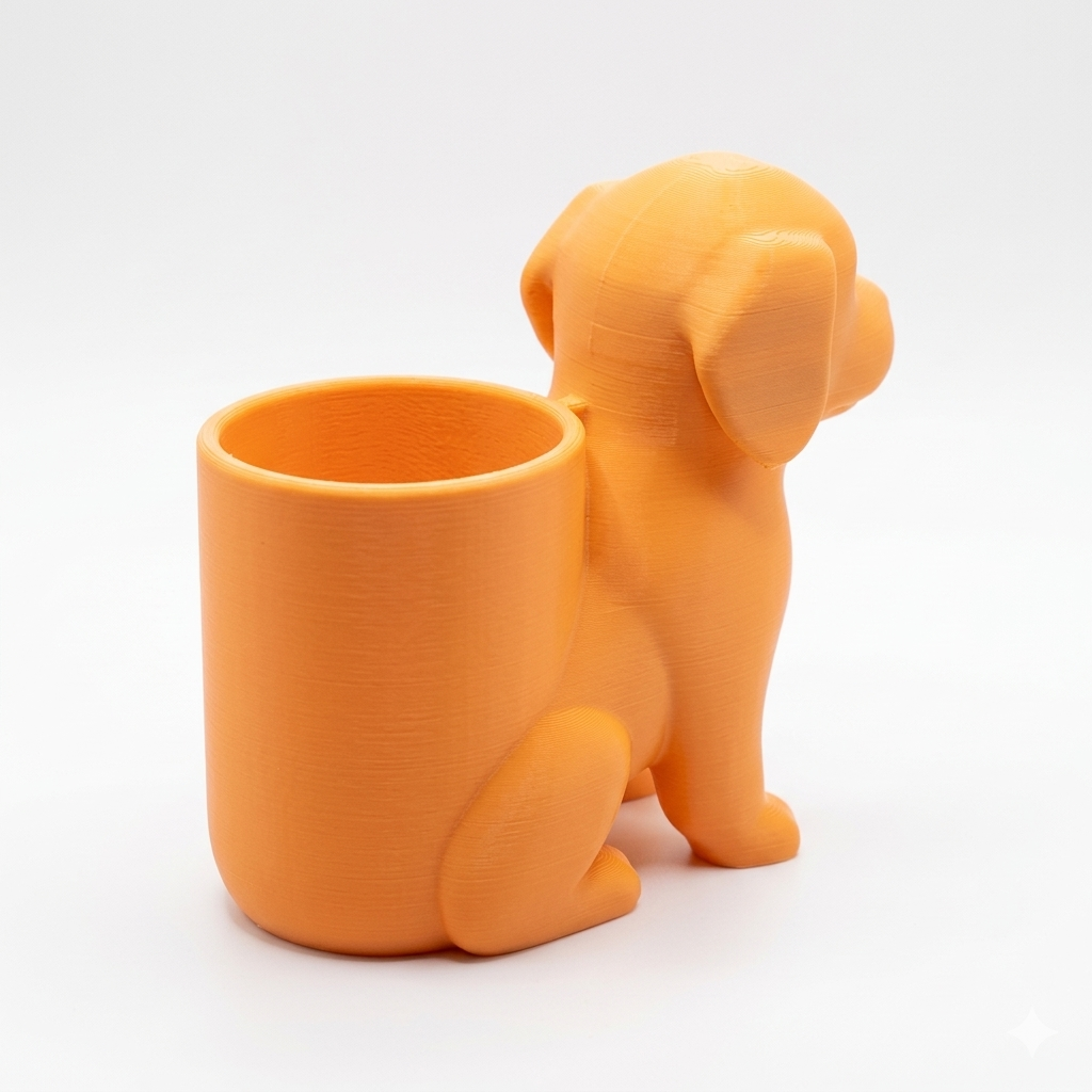 Orange dog-shaped pen holder