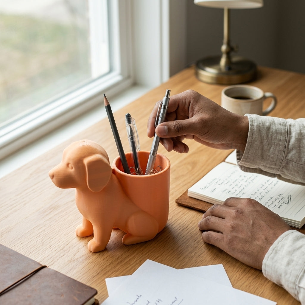Orange dog-shaped pen holder