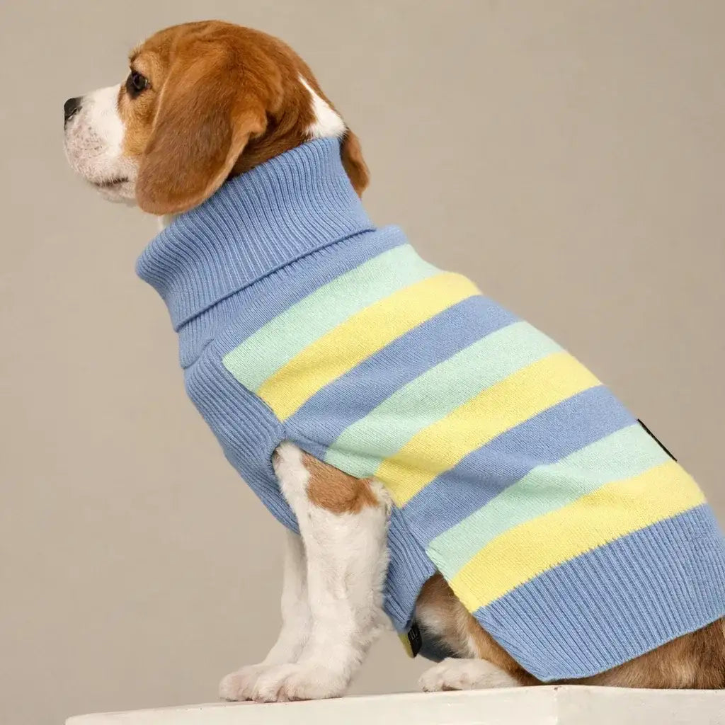 Clawmego Striped Knit Turtleneck Pet Sweater – Winter Warm - Clawmego
